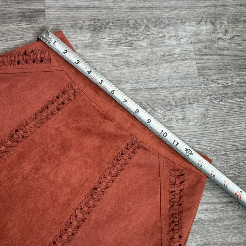 Gianni Bini Womens Rust Faux Suede Braided Detail Mini Skirt Brown Size S‎